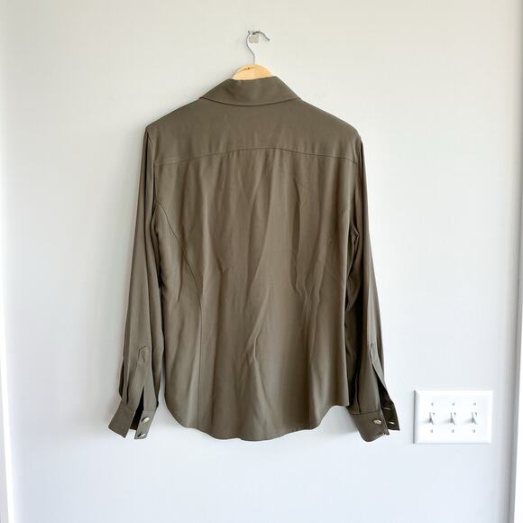 Vintage ESCADA Margaretha Ley Silk Padded Shoulder Shirt Blouse Olive - Picture 2 of 7